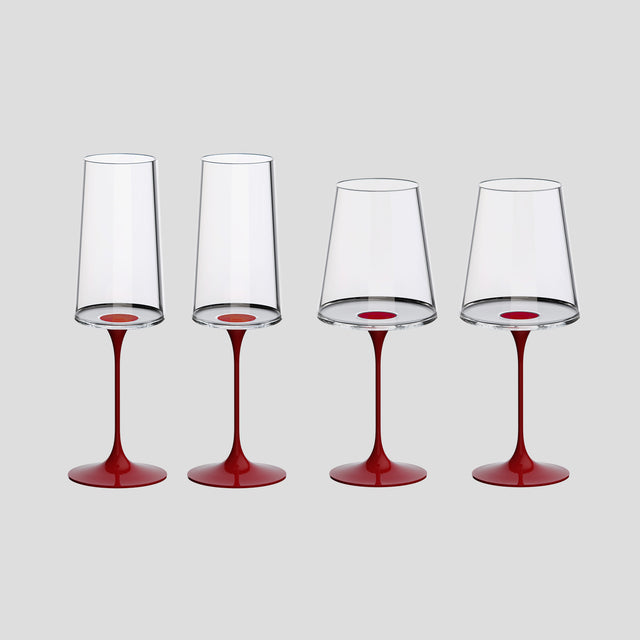 Split Glass – Kırmızı Şarap Kadehi & Flüt Bardak(2'li Set) - Kırmızı