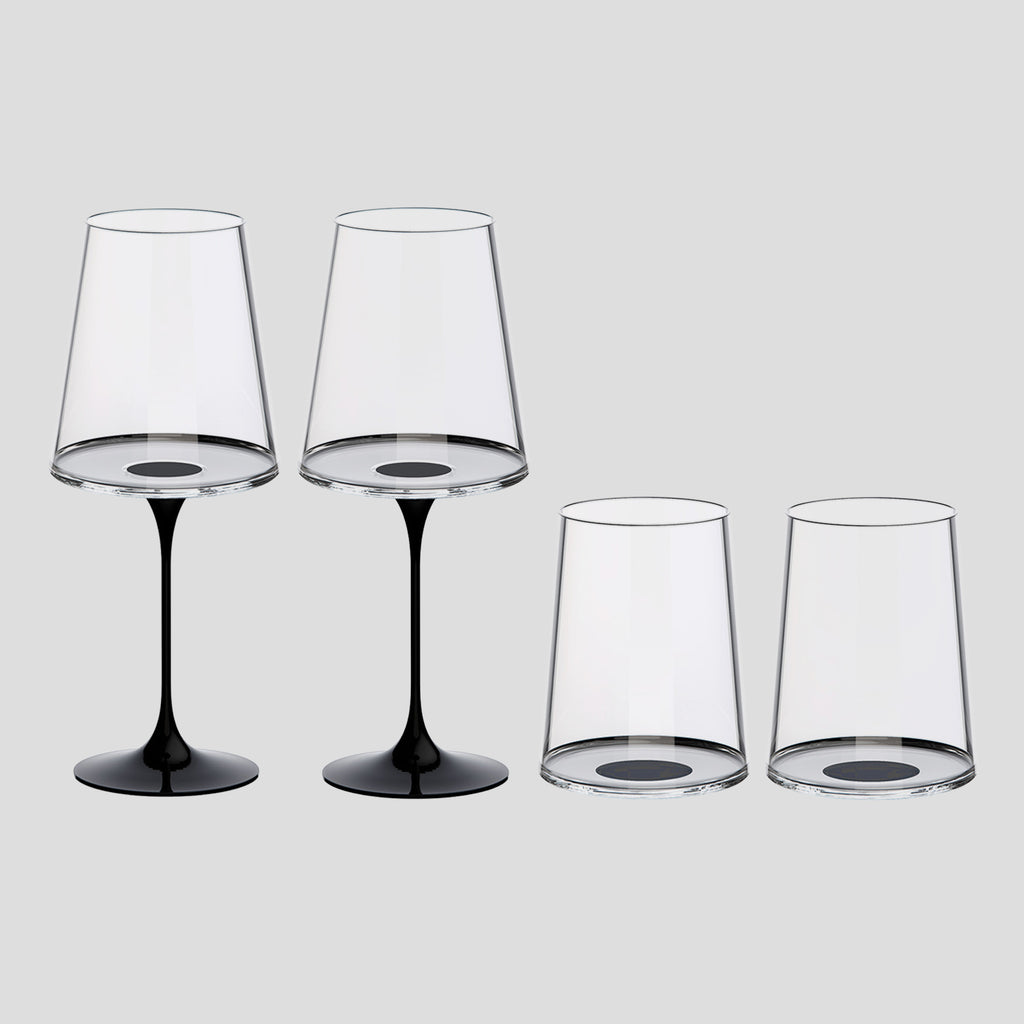 Split Glass – Kırmızı & Beyaz Şarap Kadehi – Siyah (2'li Set)