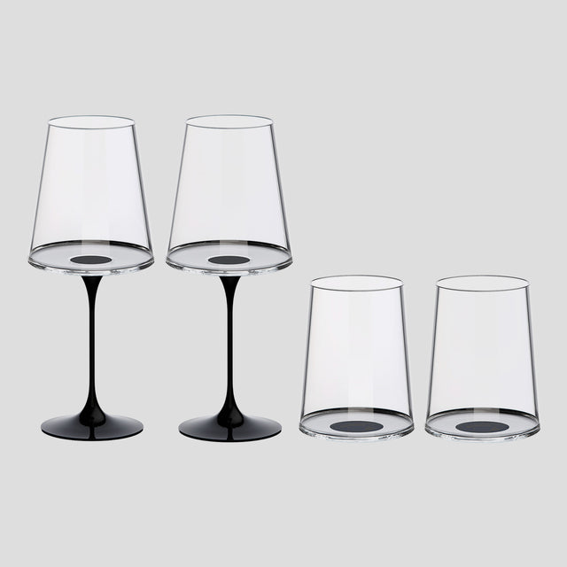 Split Glass – Kırmızı & Beyaz Şarap Kadehi – Siyah (2'li Set)