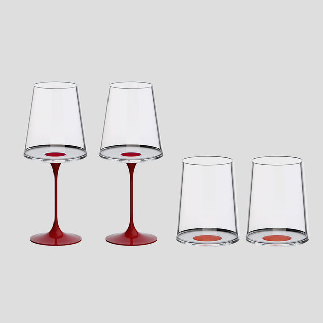 Split Glass – Kırmızı & Beyaz Şarap Kadehi – Kırmızı (2'li Set)