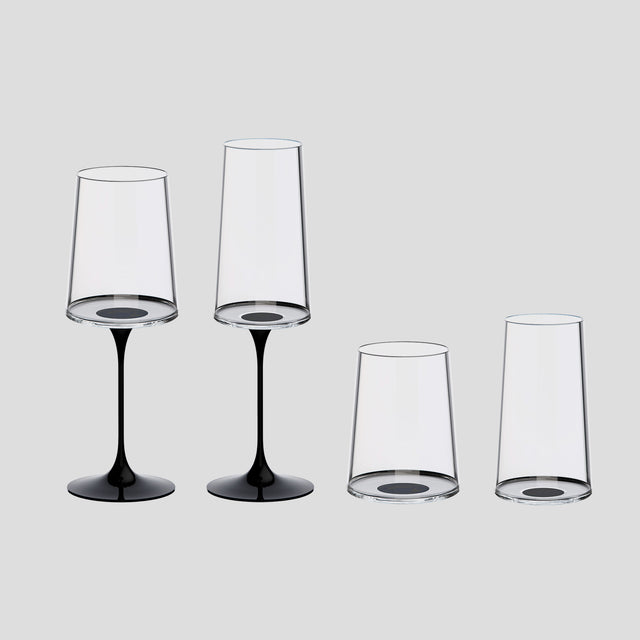 Split Glass – Beyaz Şarap Kadehi & Flüt Bardak – Siyah (2'li Set)