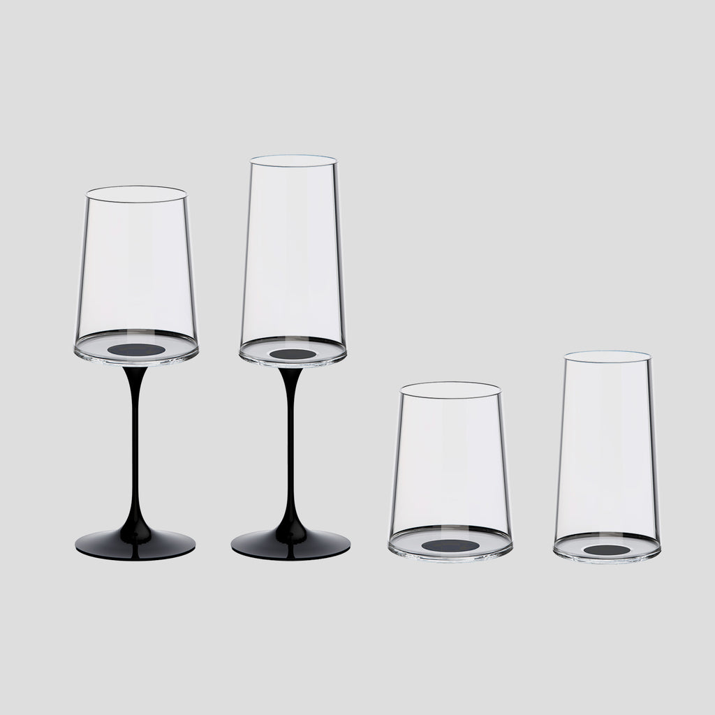 Split Glass – Beyaz Şarap Kadehi & Flüt Bardak – Siyah (2'li Set)