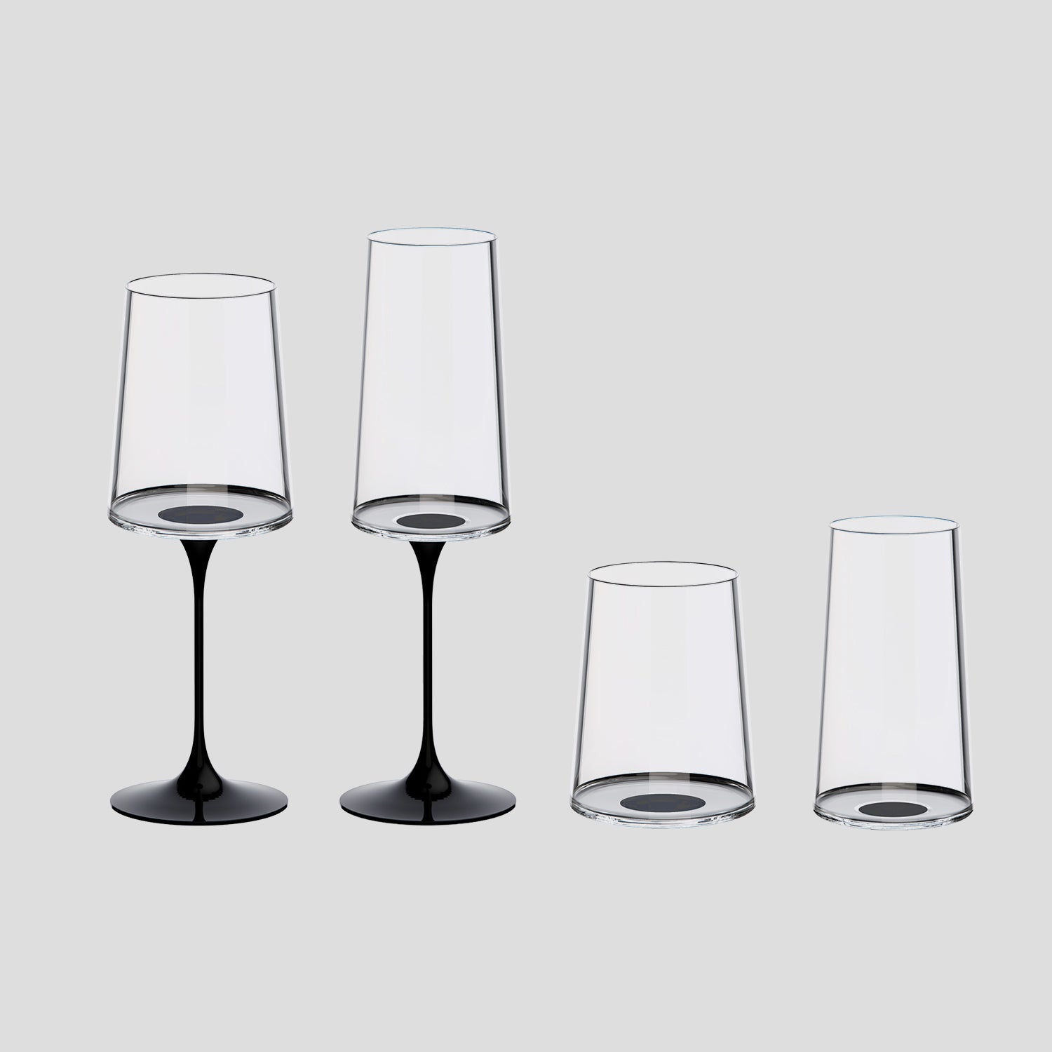 Split Glass – Beyaz Şarap Kadehi & Flüt Bardak – Siyah (2'li Set)