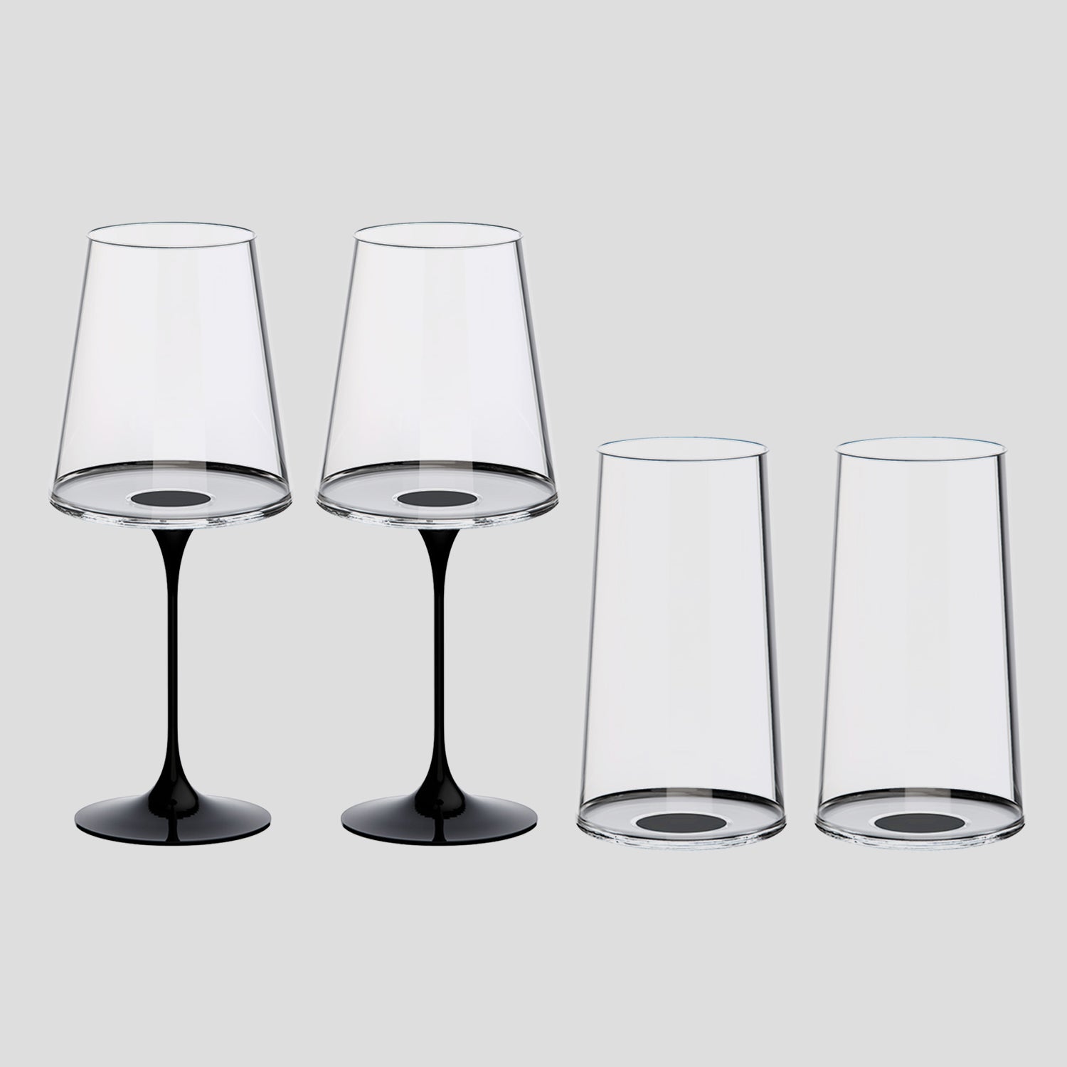 Split Glass – Kırmızı Şarap Kadehi & Flüt Bardak(2'li Set) - Siyah