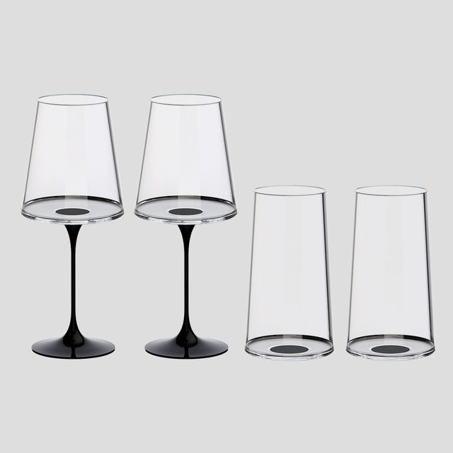 Split Glass – Kırmızı Şarap Kadehi & Flüt Bardak(2'li Set) - Siyah